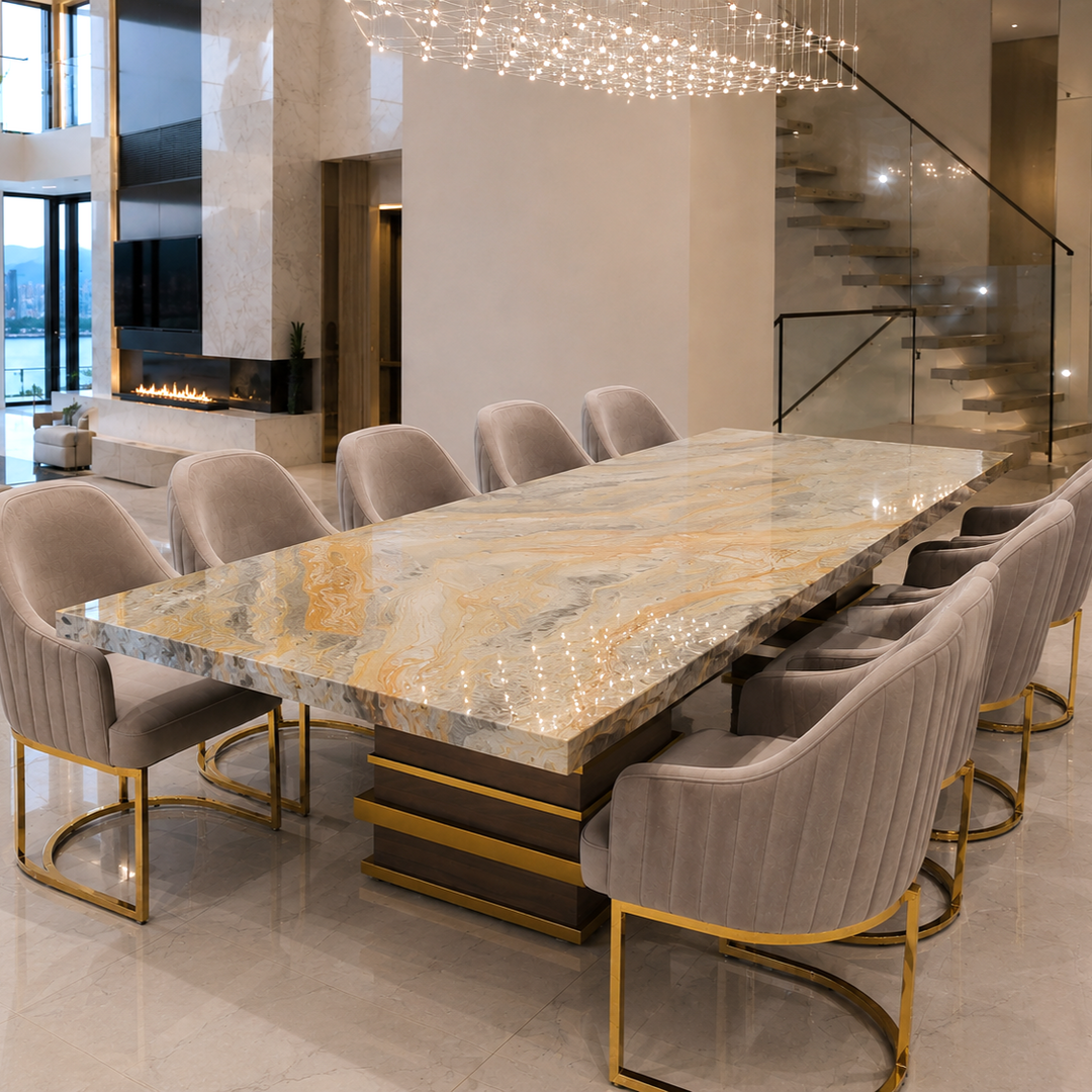 SATURN Venetian Wave Marble Dining Table - Stone International