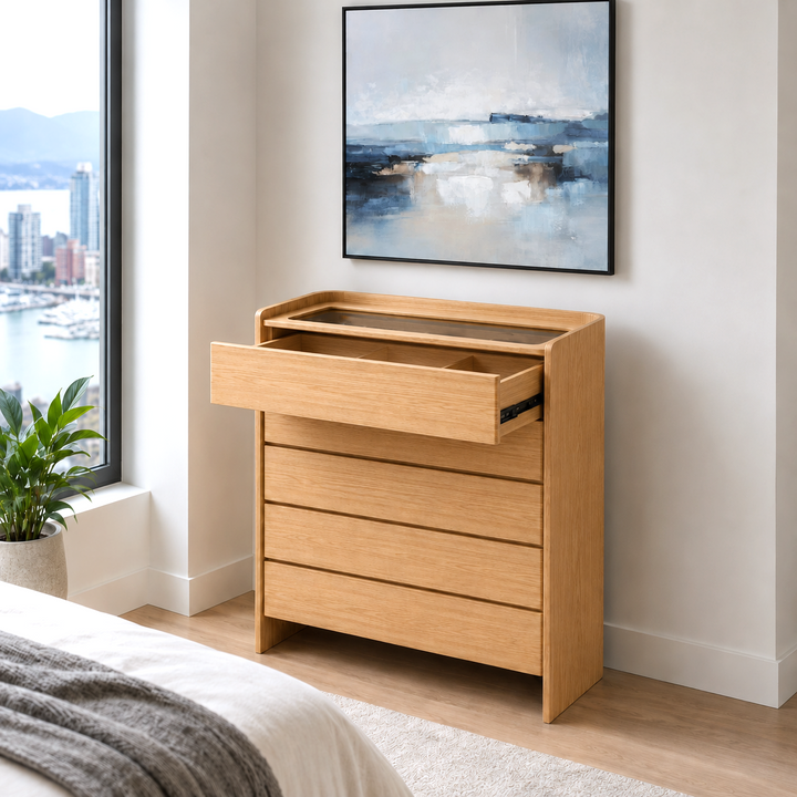 LEANNA 5 Drawers White Oak Veneer Chest