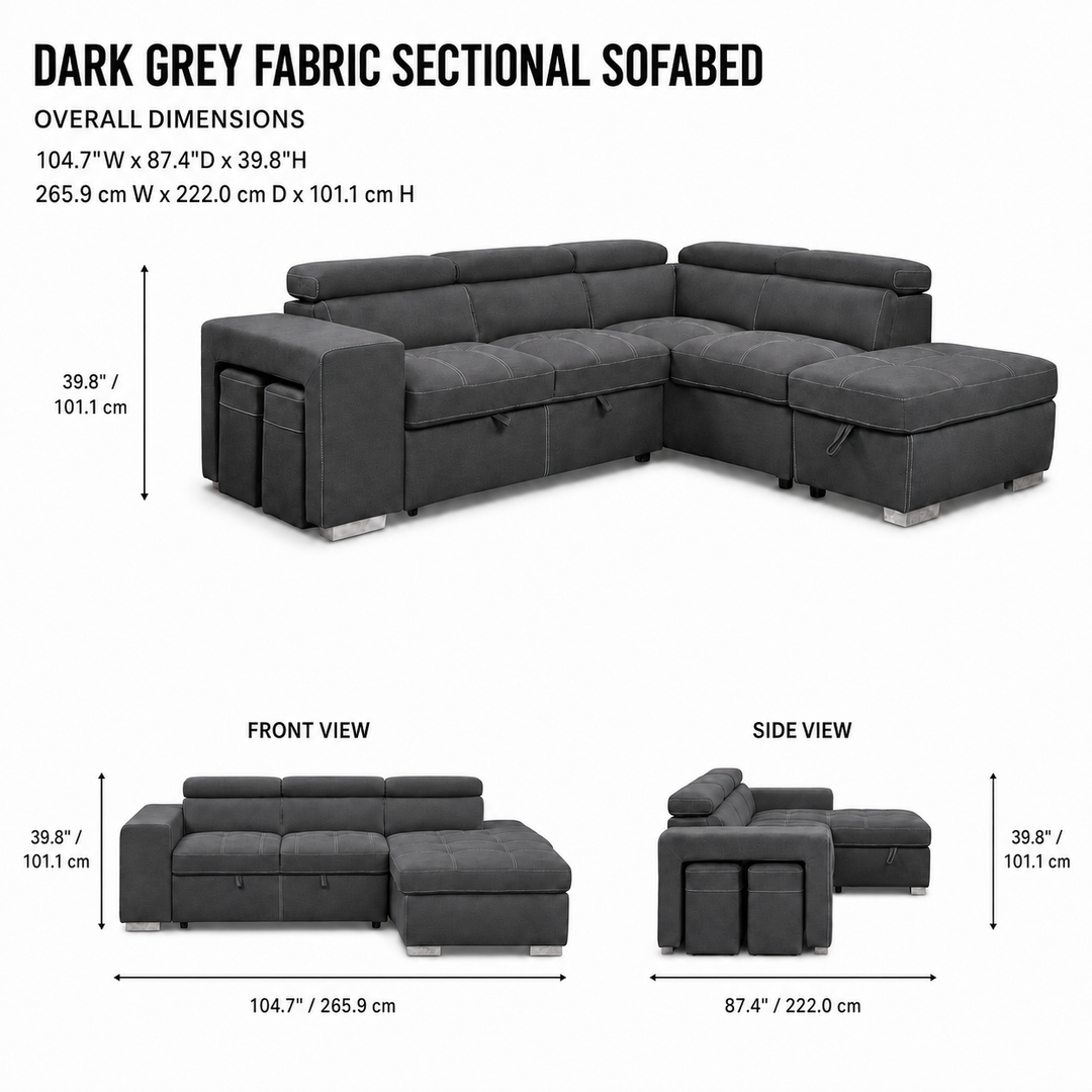 FEDERICA Dark Grey Fabric Sectional Sofabed