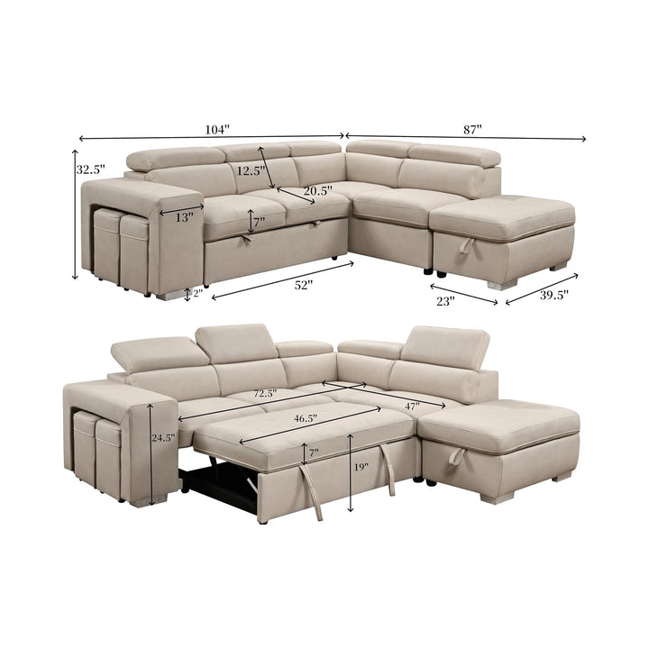FEDERICA Storage Ottoman Sectional Sofa Bed