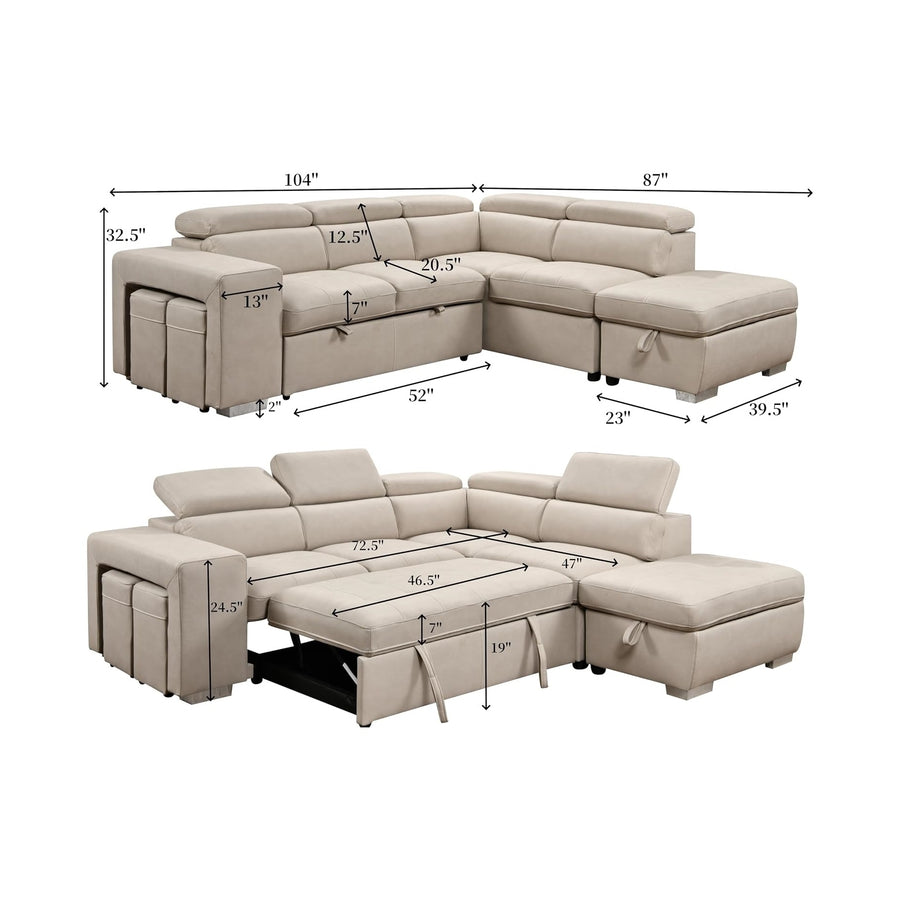 FEDERICA Storage Ottoman Sectional Sofa Bed