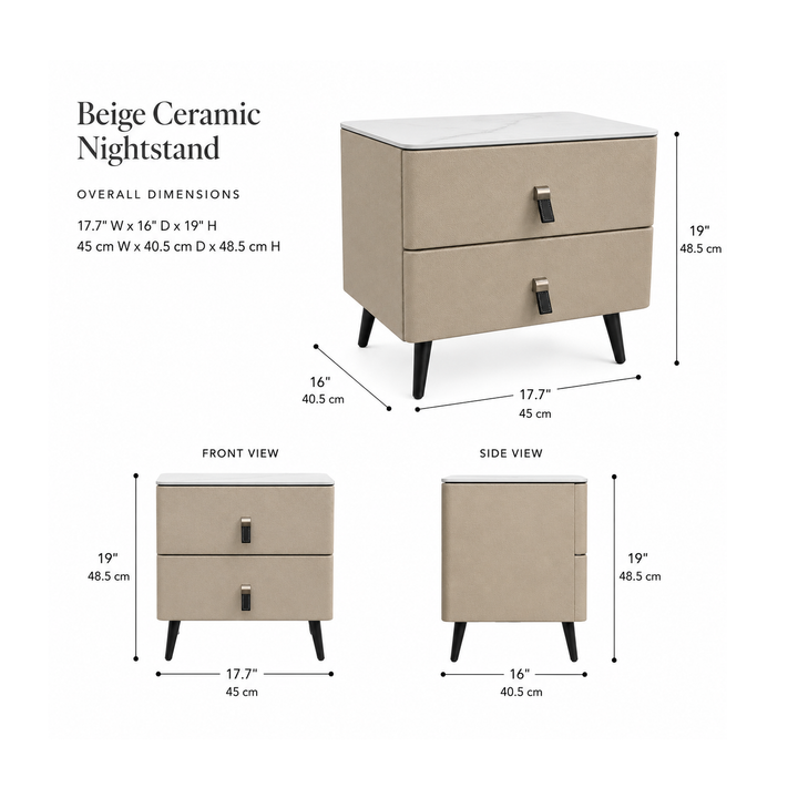 GLEN Beige Ceramic Nightstand
