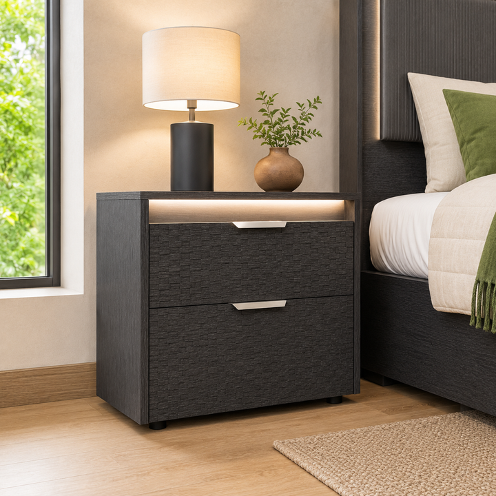 LUISA Dark Oak Tetris Matte LED Nightstand - ALF Italia