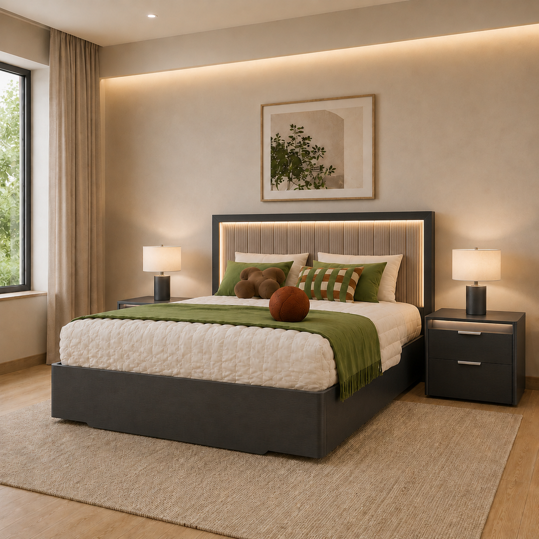 LUISA Dark Oak Tetris Matte LED Nightstand - ALF Italia
