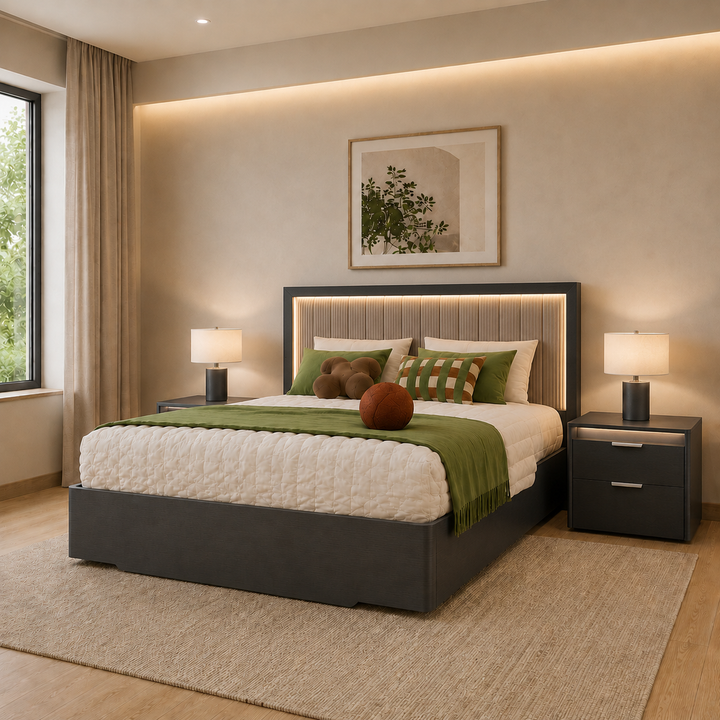 LUISA Dark Oak Tetris Matte LED Nightstand - ALF Italia