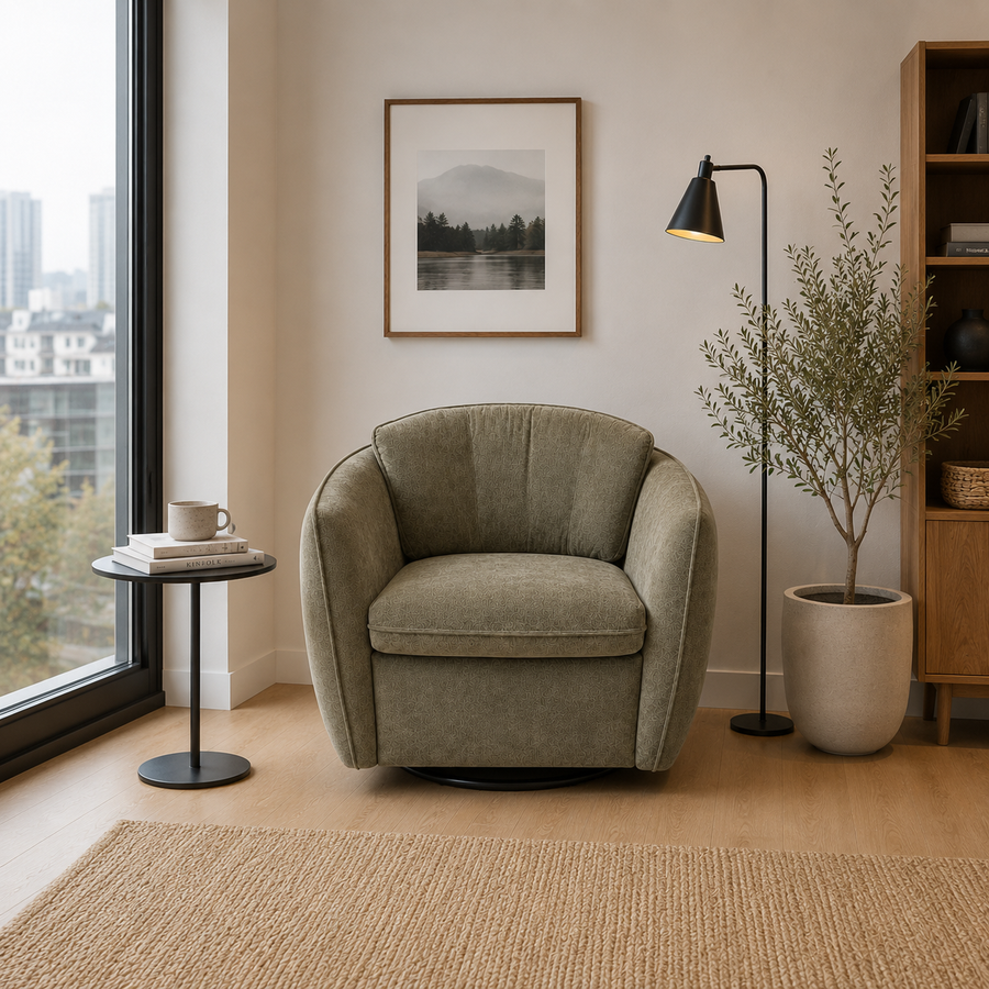 JANO Cody Clover Green Fabric Swivel Sofa Chair
