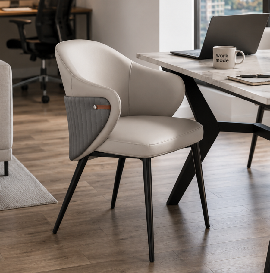 JAZLYN Leathaire Dining Chair with Grey Ribbed Back