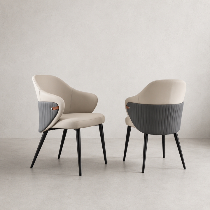 JAZLYN Leathaire Dining Chair with Grey Ribbed Back