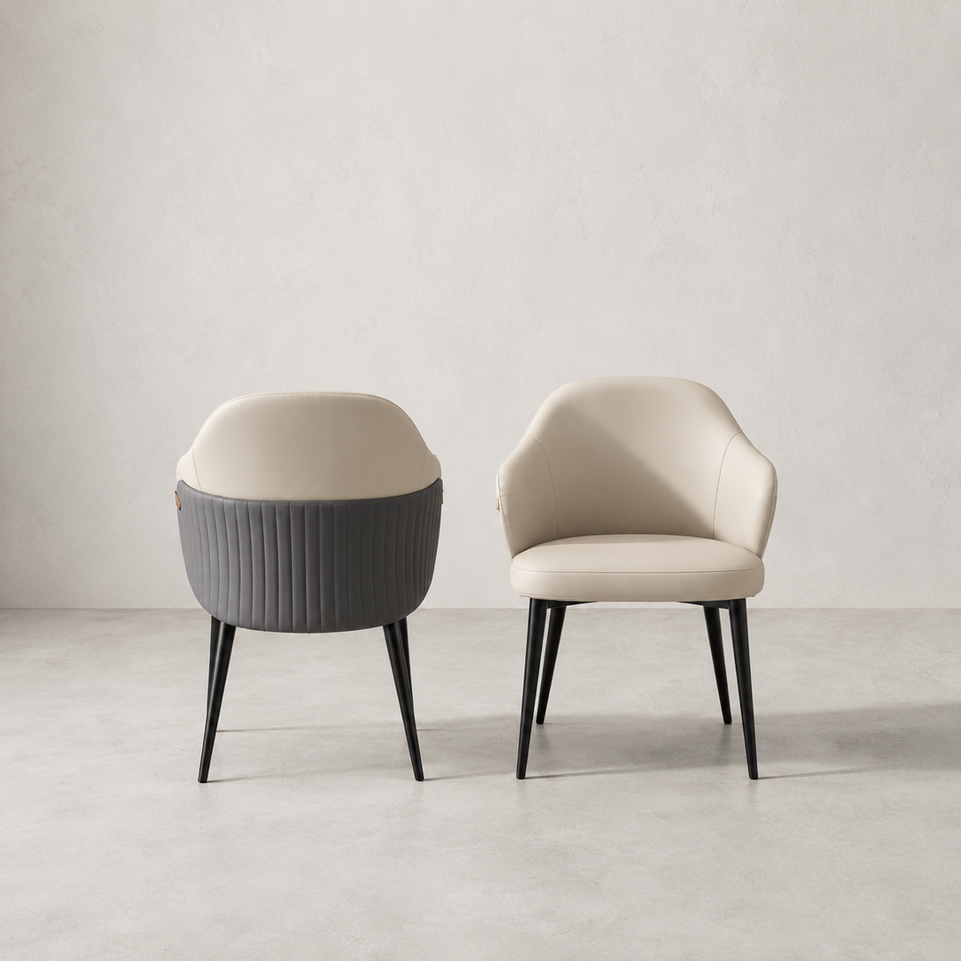 JAZLYN Leathaire Dining Chair with Grey Ribbed Back