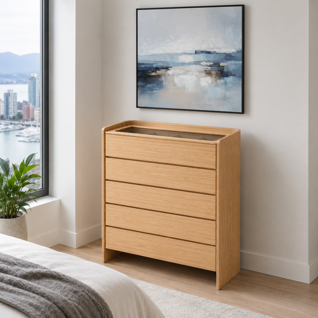LEANNA 5 Drawers White Oak Veneer Chest