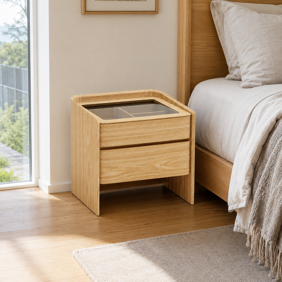 LEANNA 2 Drawers White Oak Veneer Nightstand