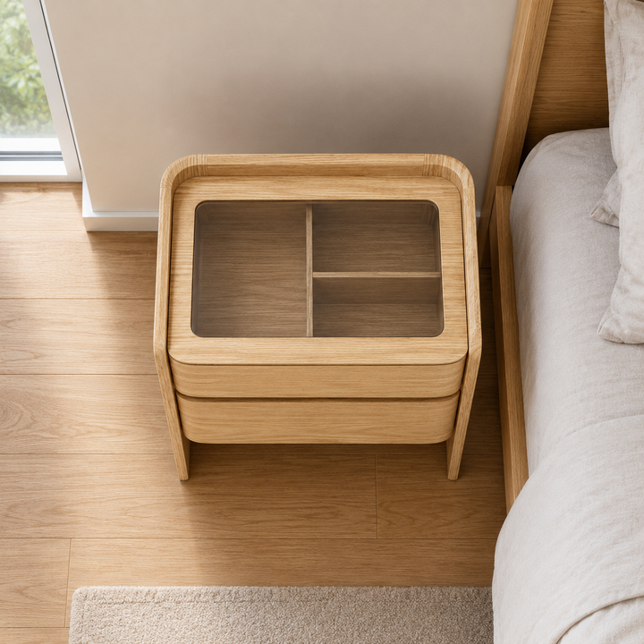 LEANNA 2 Drawers White Oak Veneer Nightstand