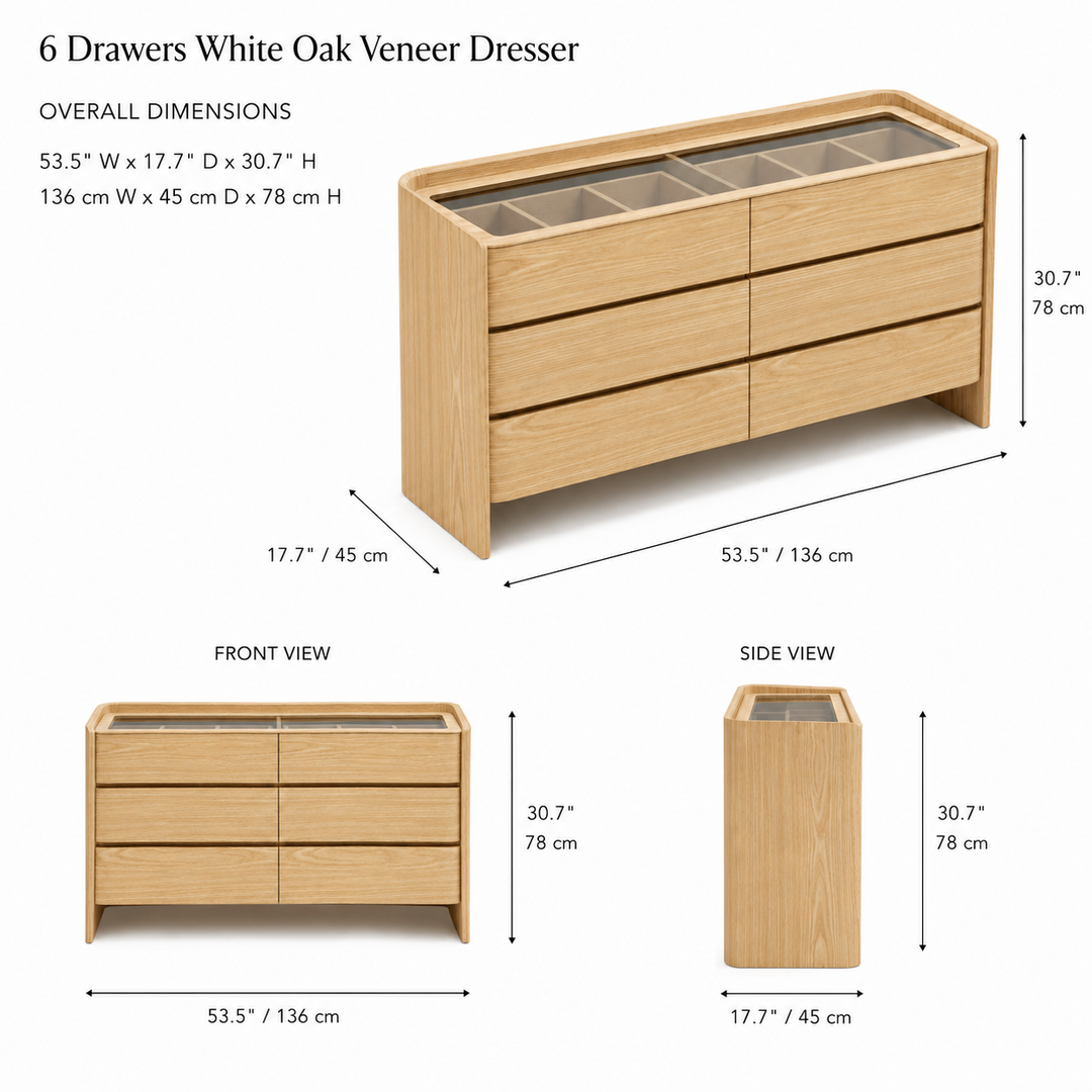 LEANNA 6 Drawers White Oak Veneer Dresser