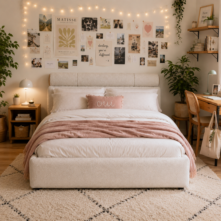 SIGRID Queen Beige Fabric Bed