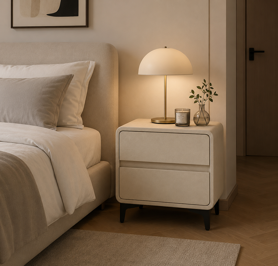 MAEVA Beige Leatherette Nightstand