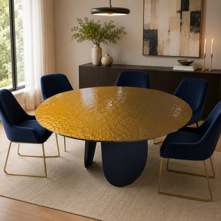 PAULA Gold Hammered Glass Dining Table