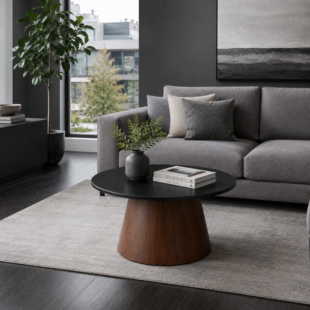 BRIELLE Black Glass & Wood Coffee Table