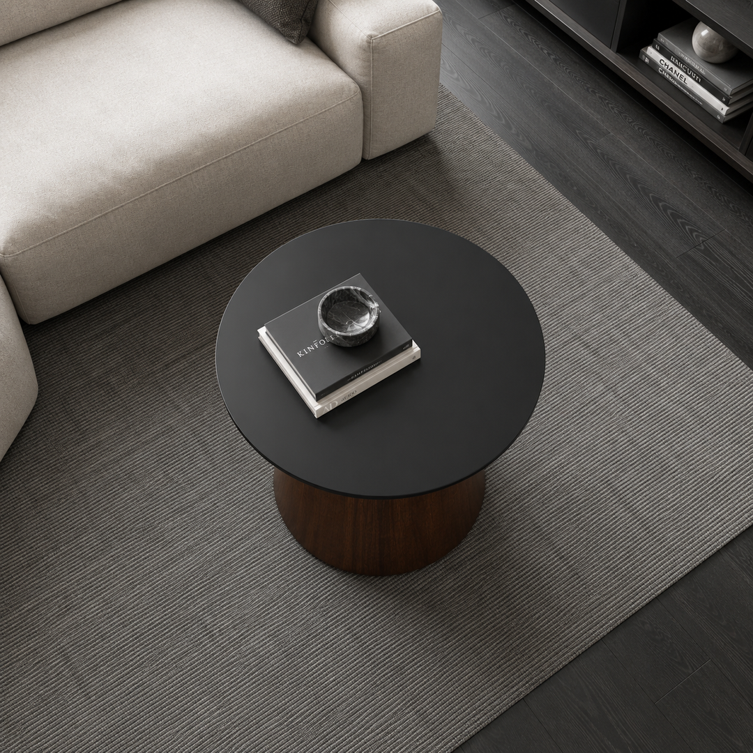 BRIELLE Black Glass & Wood Coffee Table
