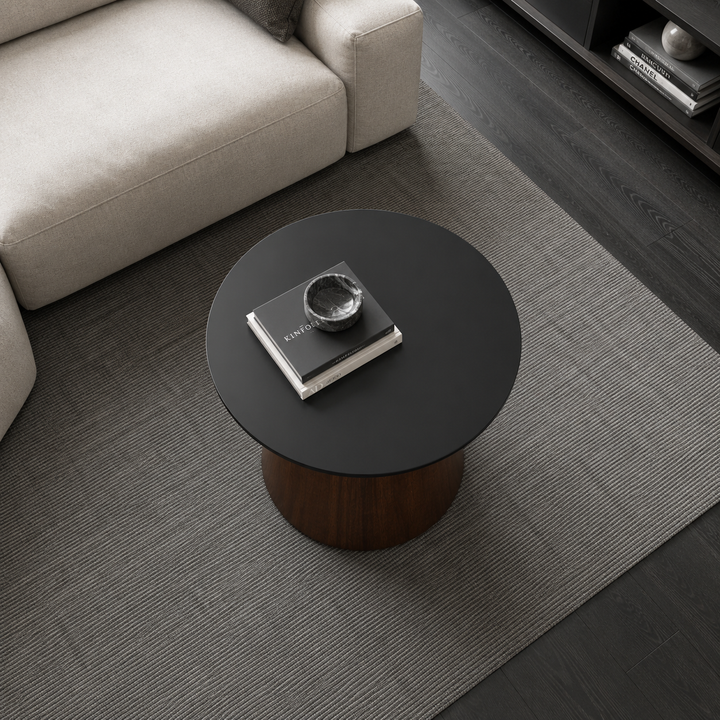 BRIELLE Black Glass & Wood Coffee Table