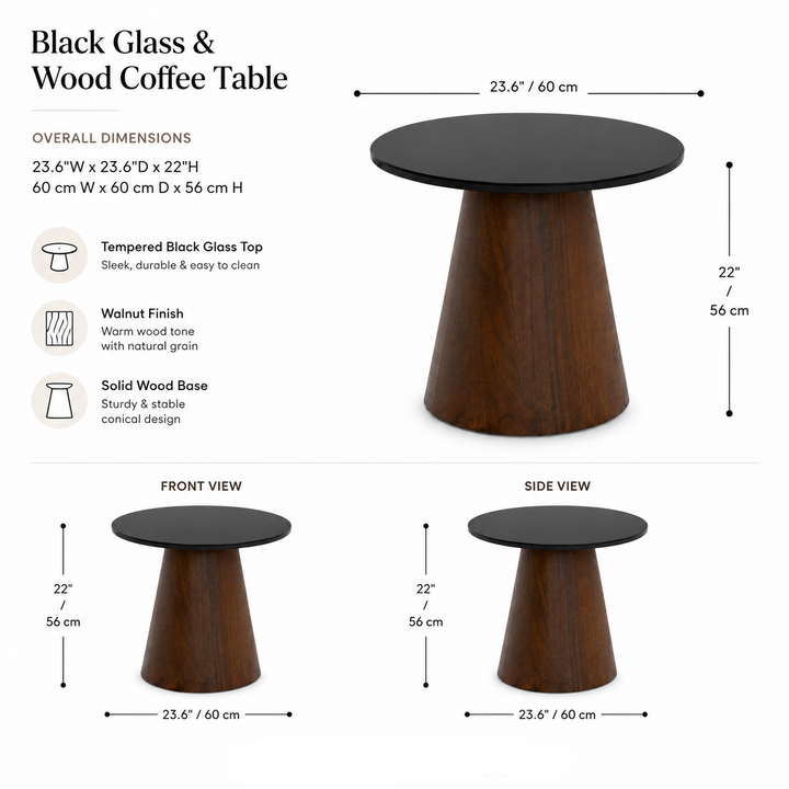 BRIELLE Black Glass & Wood Coffee Table