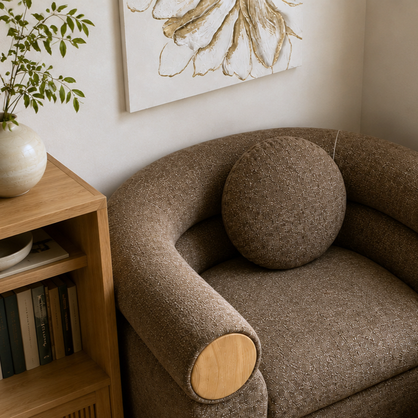 SIGRID 1 Seater Brown Fabric Sofa