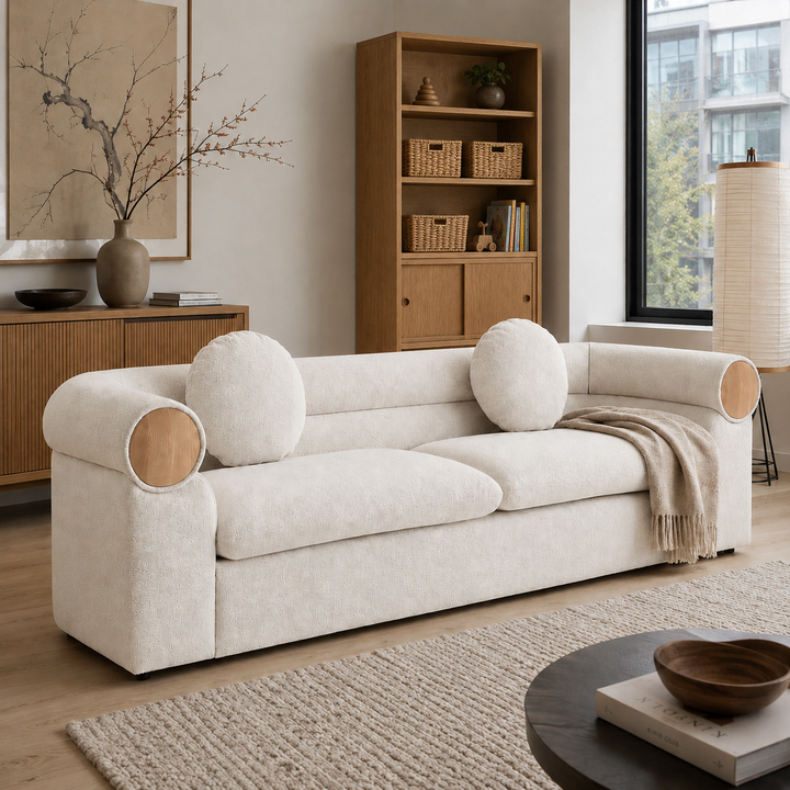 SIGRID 3 Seaters Beige Fabric Sofa