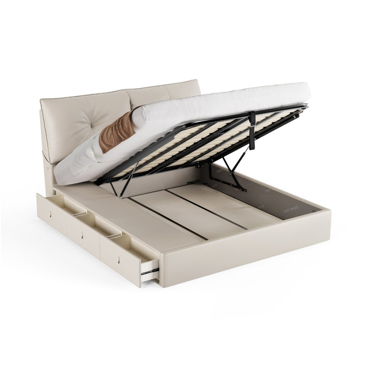 TOM Lift-Up Sand Beige Platform Bed