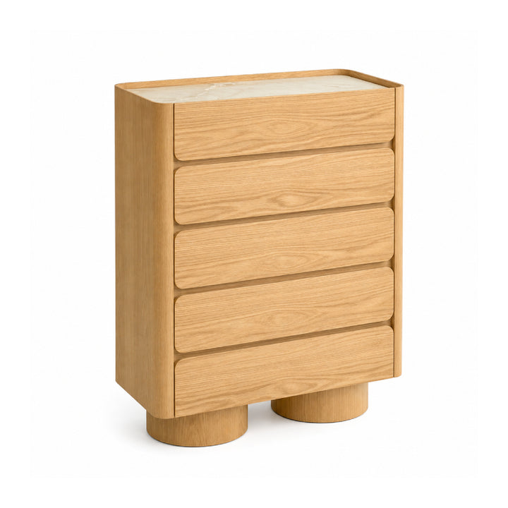 ULRIKA 5 Drawers Beige & Oak Veneer Chest