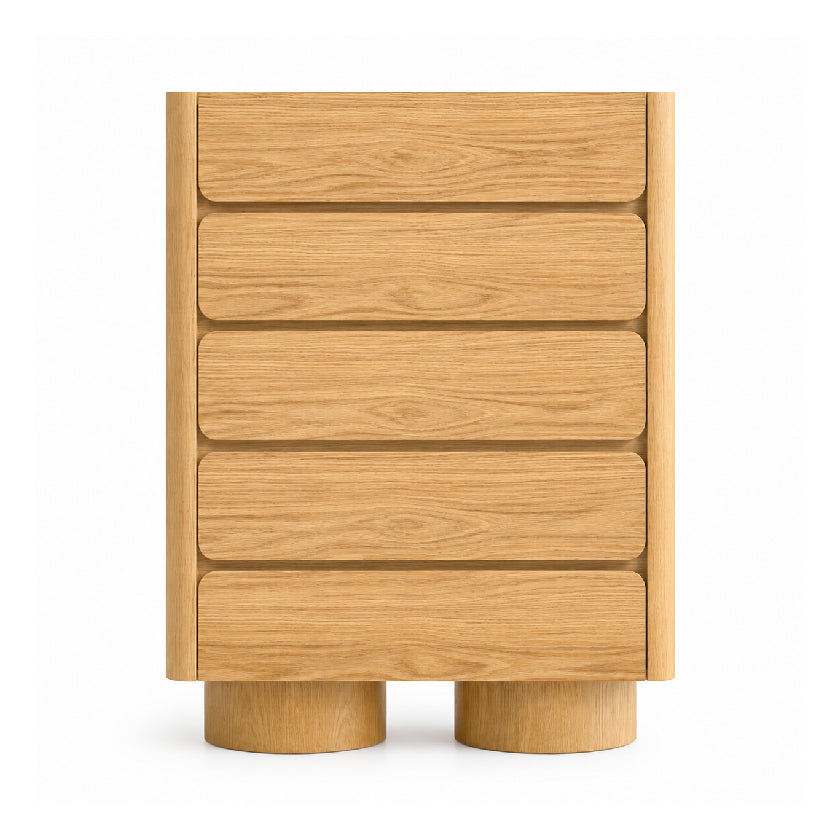 ULRIKA 5 Drawers Beige & Oak Veneer Chest