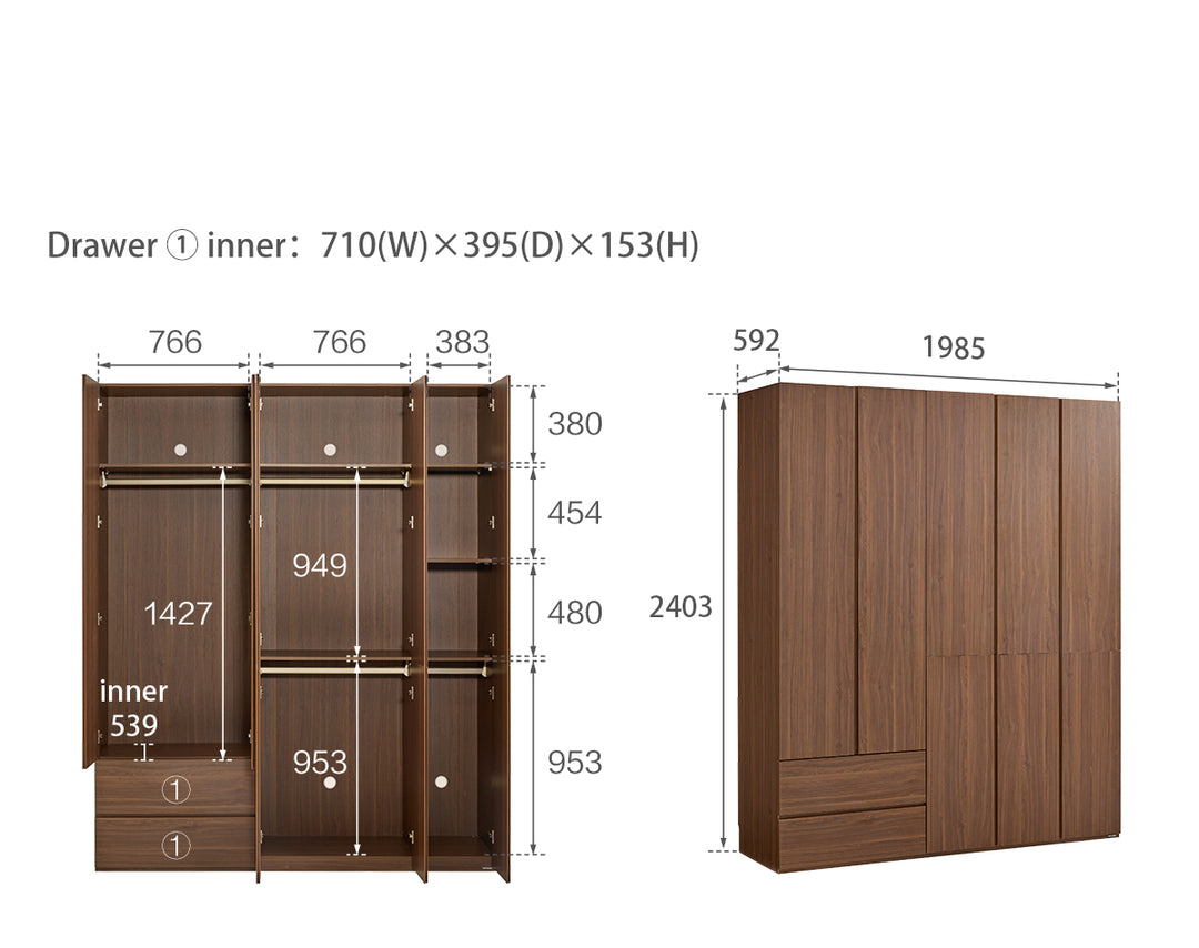 JERICHO 200cm Five Door Wardrobe