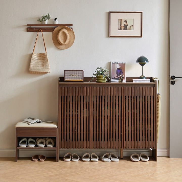 JENSEN Walnut Slatted Shoe Cabinet