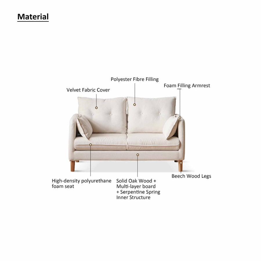 BENEDICT White Fabric Loveseat Sofa