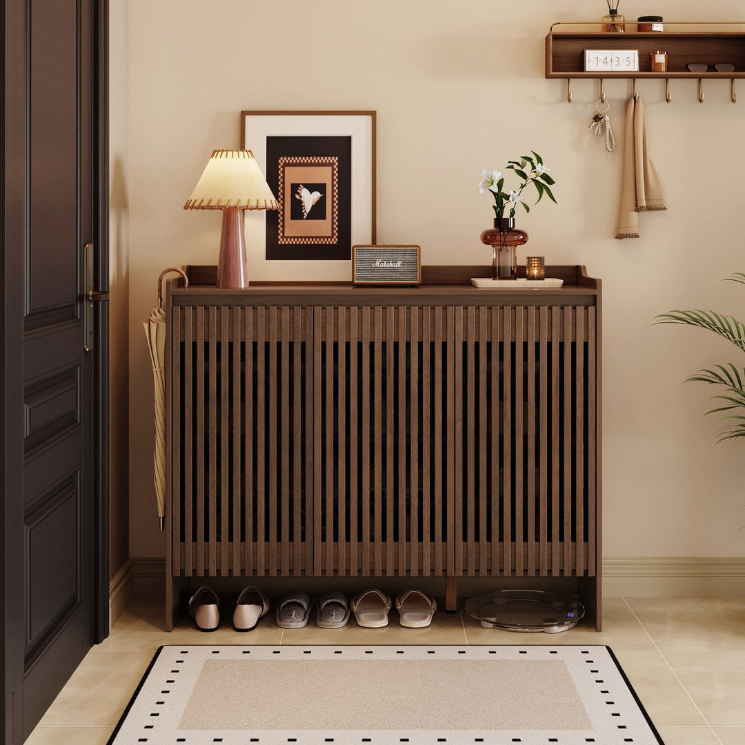 JENSEN Walnut Slatted Shoe Cabinet