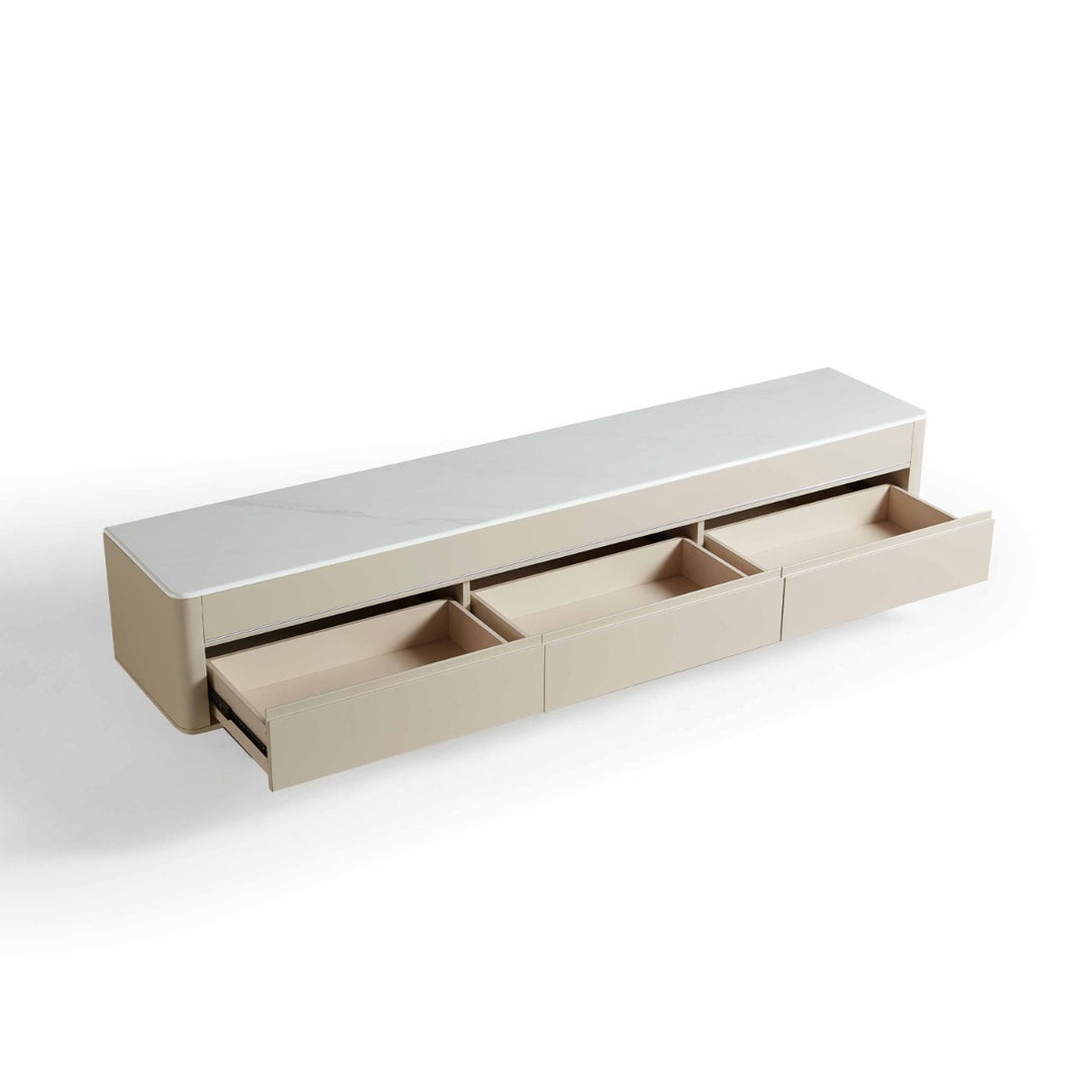 VEYRON Modern Pearl White TV Stand with 3 Drawers