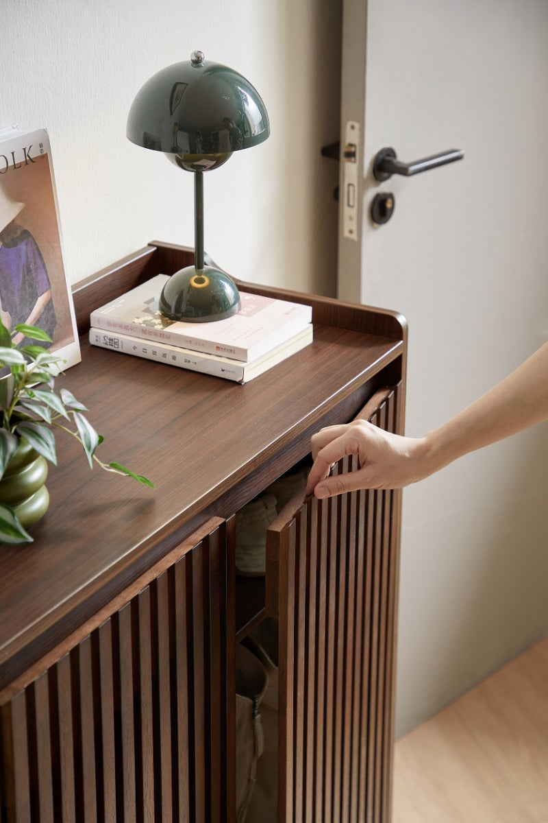 JENSEN Walnut Slatted Shoe Cabinet