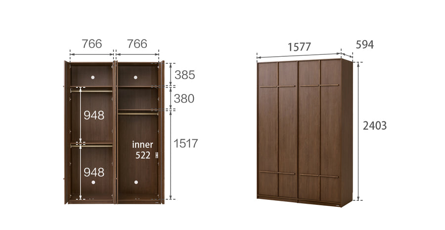 KRISTINA 240cm Four Door Walnut Color Wardobe