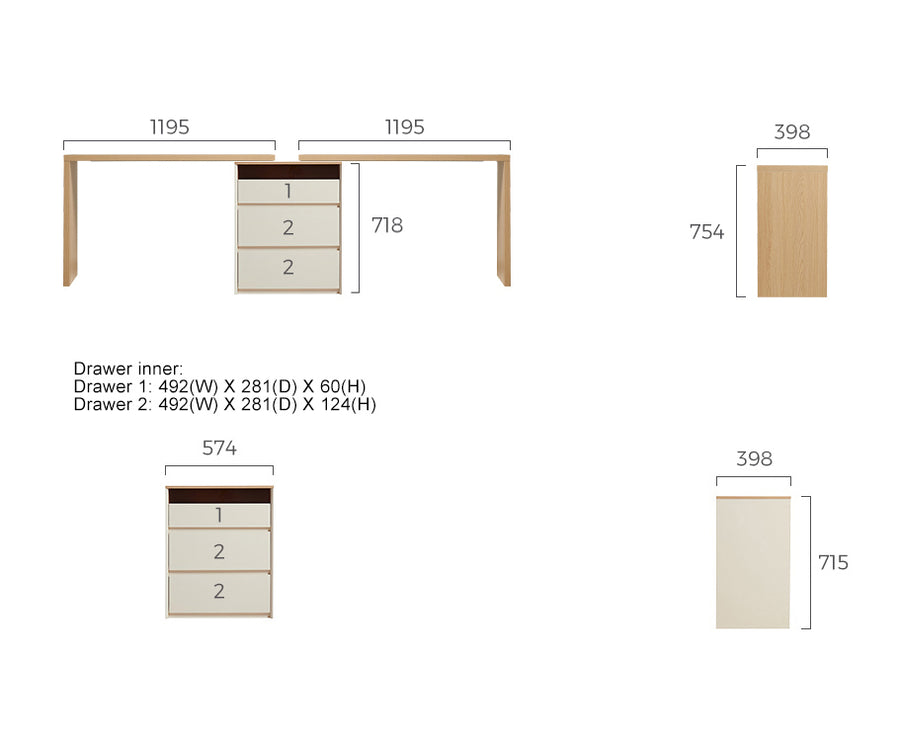 ESTONIA Three Drawer Cabinet and Dual Dressing Table