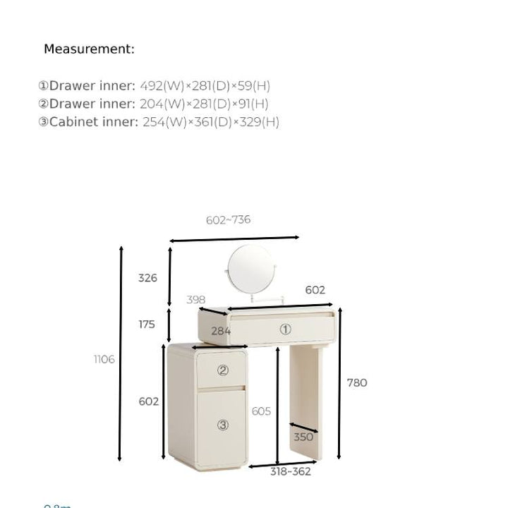 KARTER 80cm White Dresse And Dressing Stool