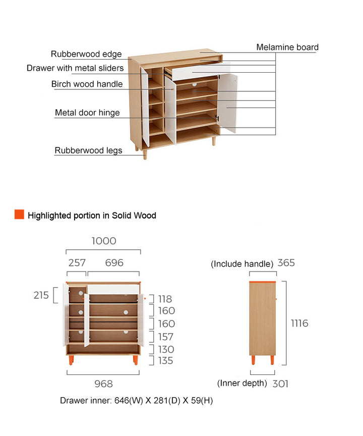 SUDBURY Space-Saving Three-Door Shoe Cabinet