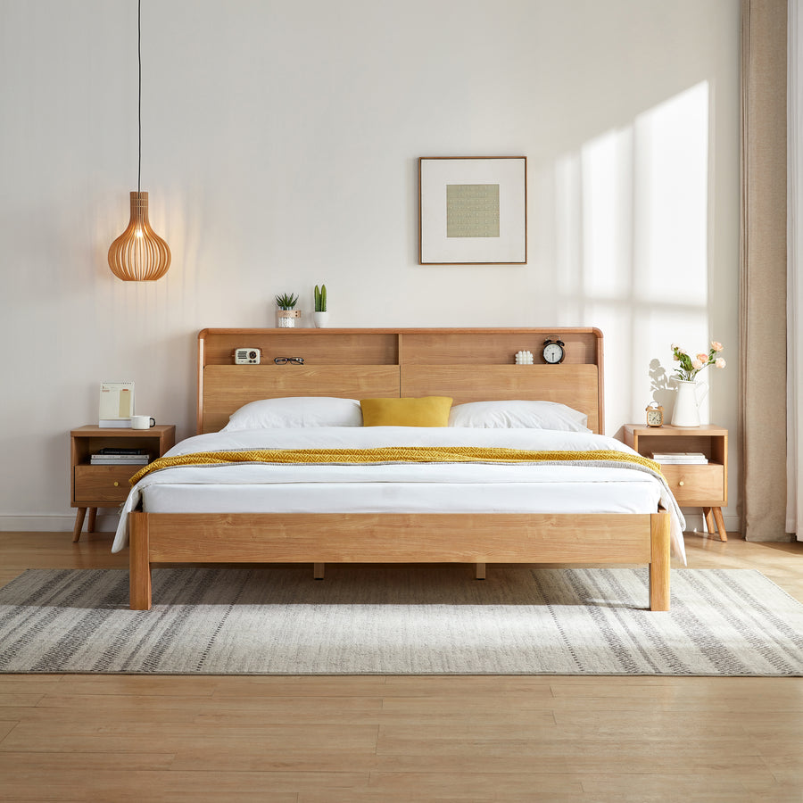 JULIOH Natural Oak Storage Queen Bed