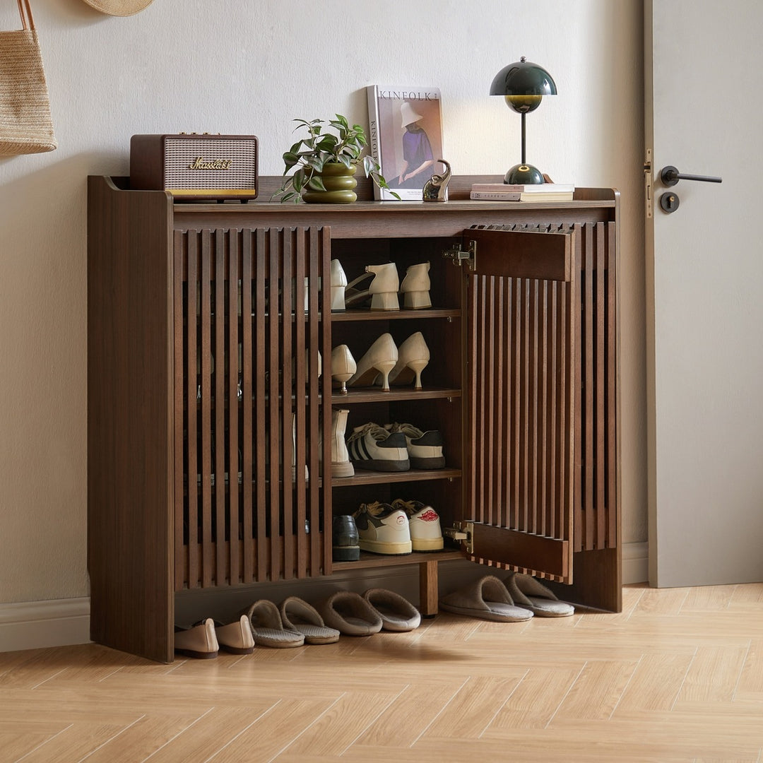 JENSEN Walnut Slatted Shoe Cabinet