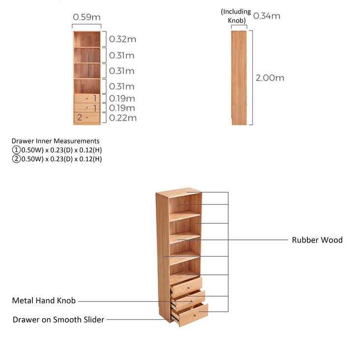 JEANNE 60cm Wood Color Book Shelves with Drawer