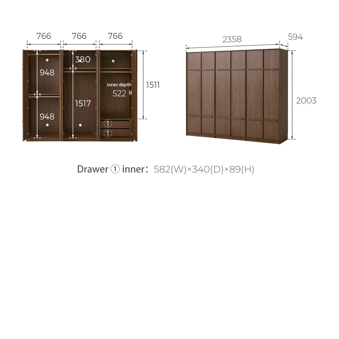 KRISTINA 200cm Six Door Walnut Color Wardobe