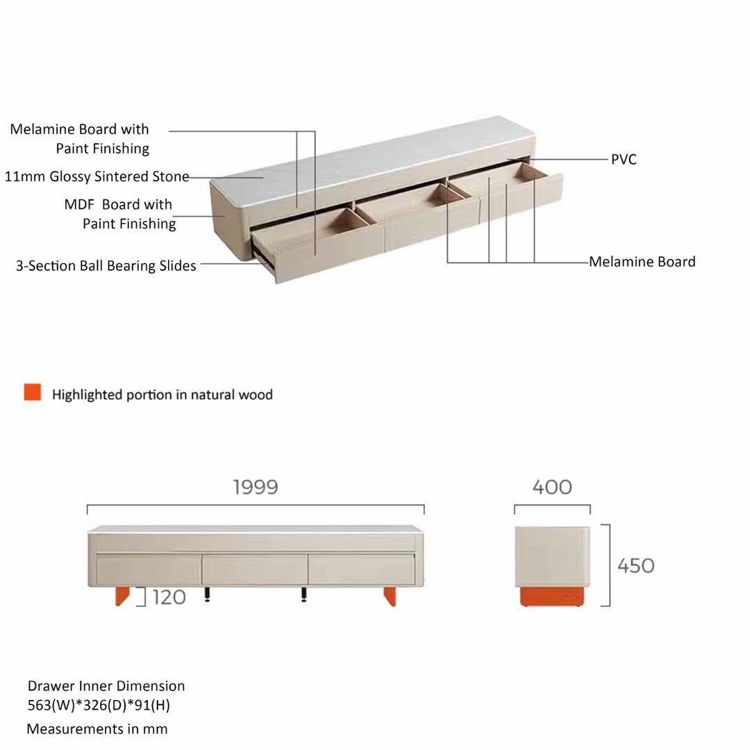 VEYRON Modern Pearl White TV Stand with 3 Drawers