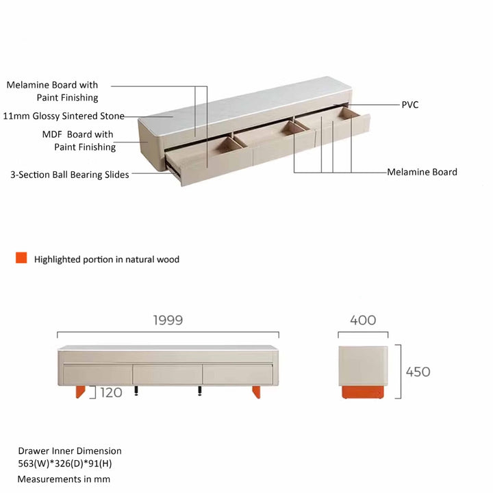 VEYRON Modern Pearl White TV Stand with 3 Drawers