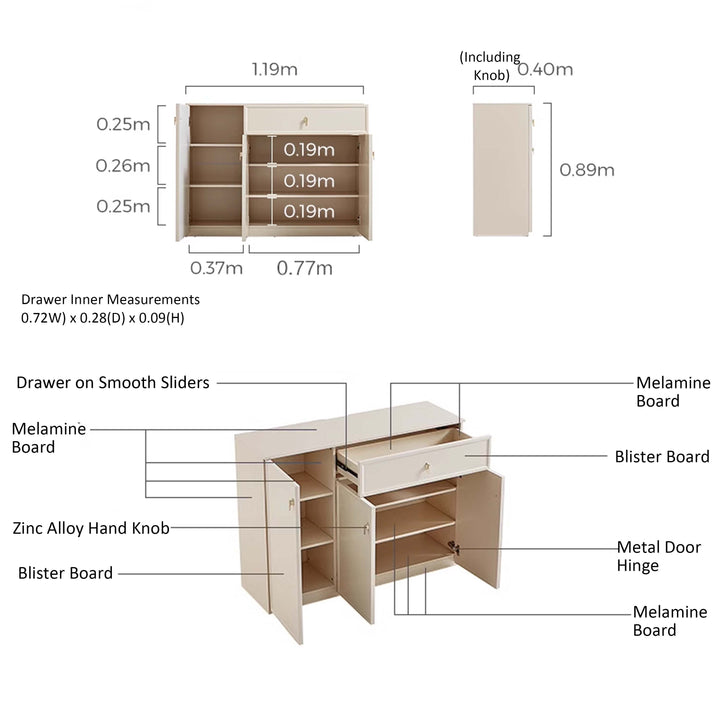 GEORGE 120cm White Low Sideboard
