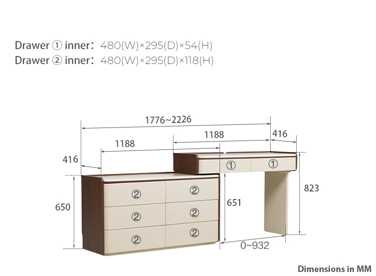 KIERAN Grey 6 Drawer Vanity Table