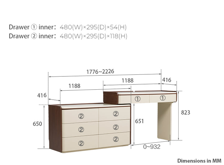 KIERAN Grey 6 Drawer Vanity Table