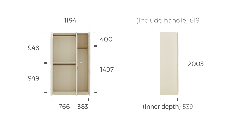 VICHY 200cm Standard Three Door Wardrobe