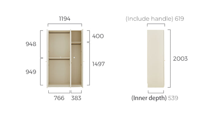 VICHY 200cm Standard Three Door Wardrobe
